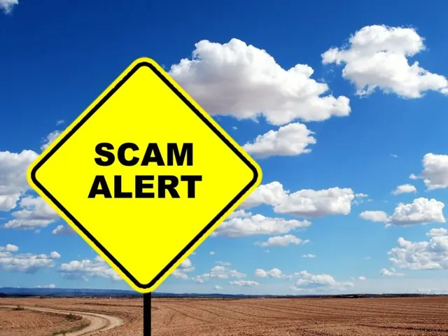 Yellow roadside sign reading “Scam Alert.”
